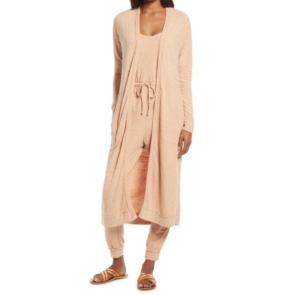 Free People FP Beach Sweater Bi-Coastal Cardigan Duster Papaya Sun Sz S